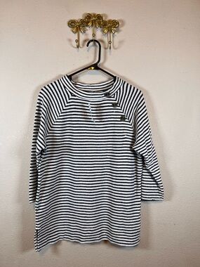 LOFT Black & White Striped Button-Detail Knit Top Long Sleeve Size S